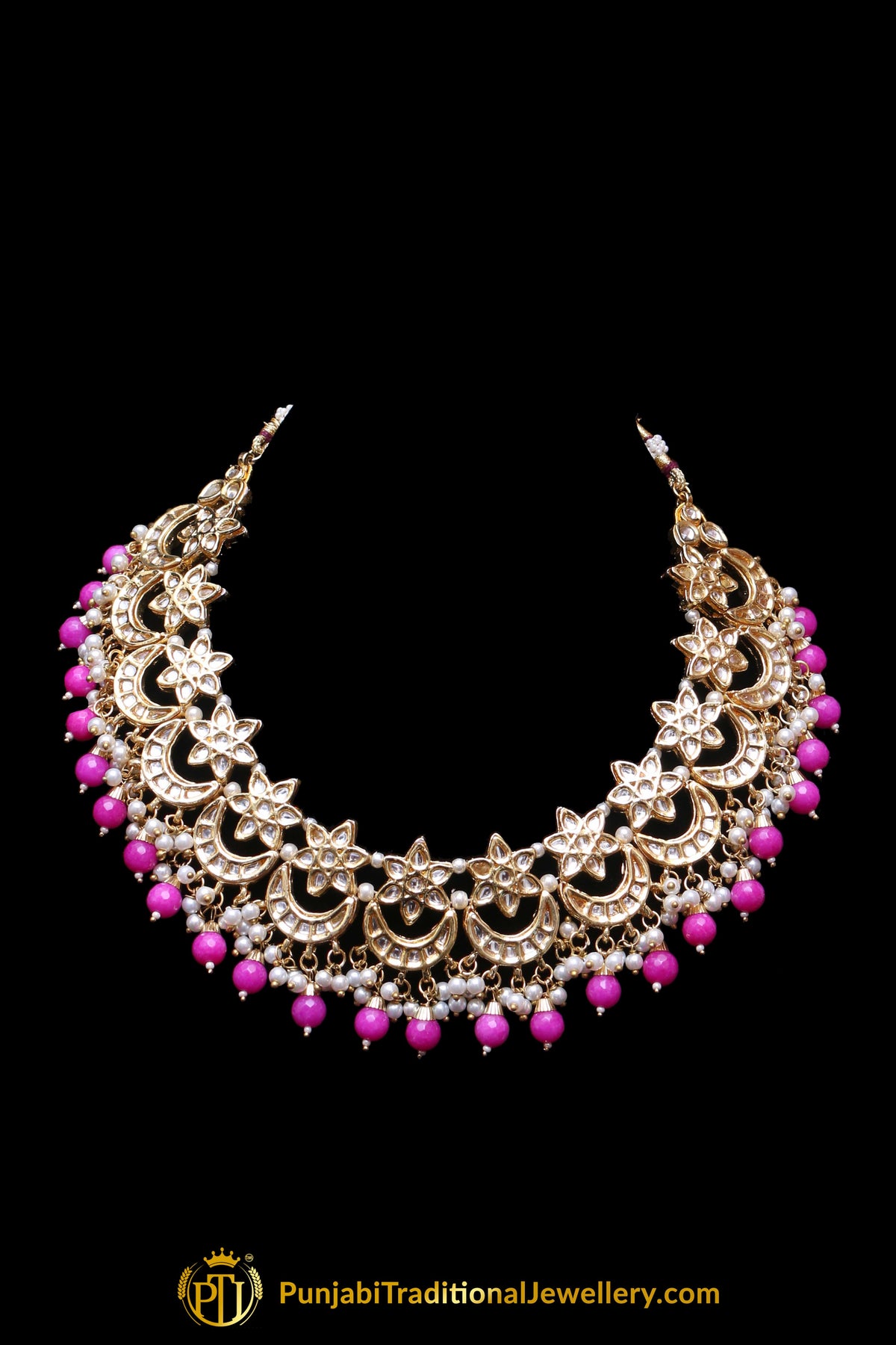 Pink Pearl Kundan Necklace Set Punjabi Traditional Jewellery