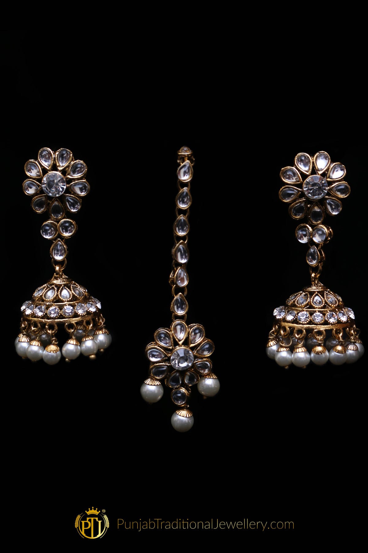 White Pearl Kundan Choker Necklace Set By Punjabi Traditional Jewellery
