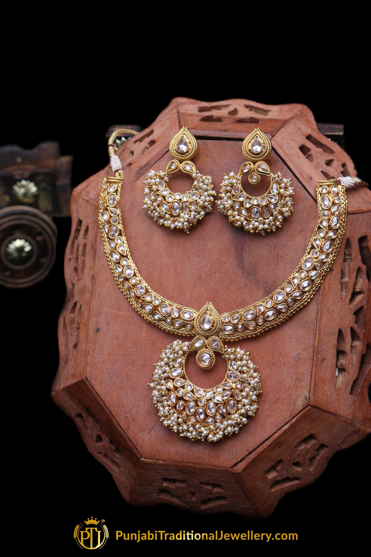 Champagne Stone Necklace Set By Punjabi Traditional Jewellery