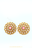 Antique Gold Finished Pink Polki Studs By PTJ