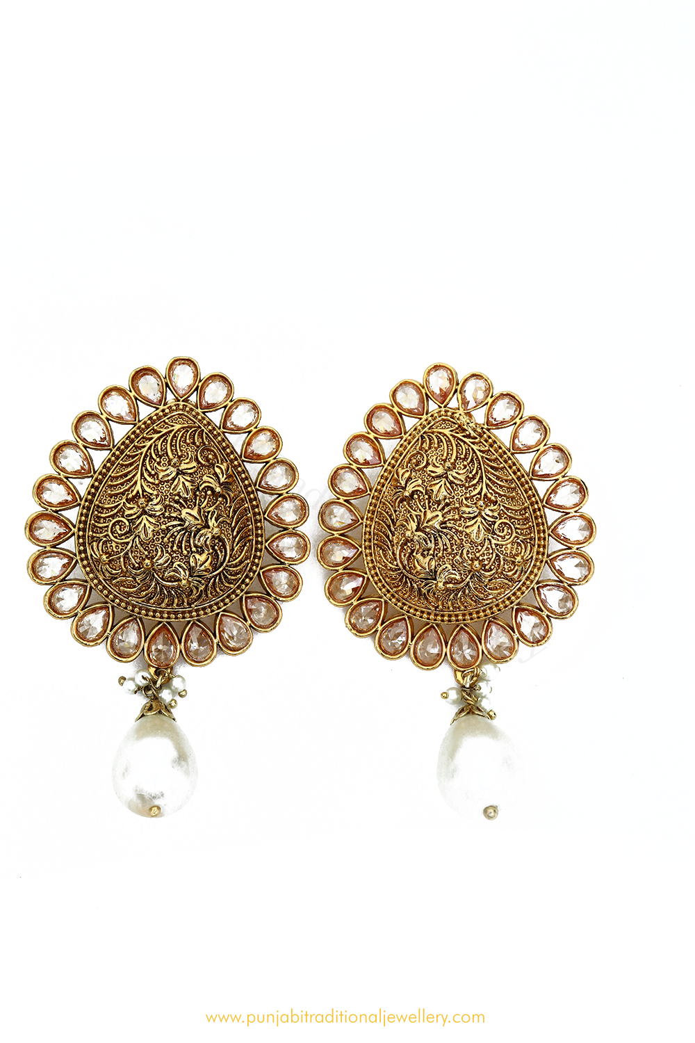Antique Gold Finished Polki Studs By PTJ