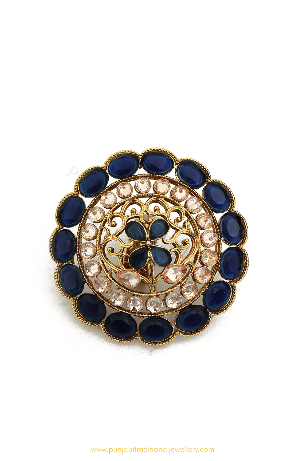 Gold Finished Navratan Kundan Ring By PTJ