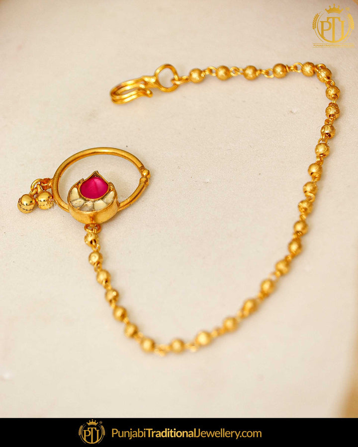 Gold Finished Rubby Kundan Nath | Punjabi Traditional Jewellery Exclusive