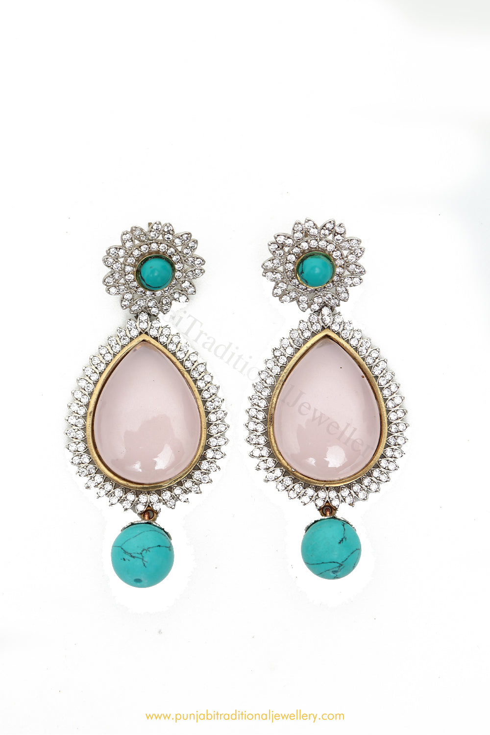 Gold Finished Pink AD Earrings by PTJ