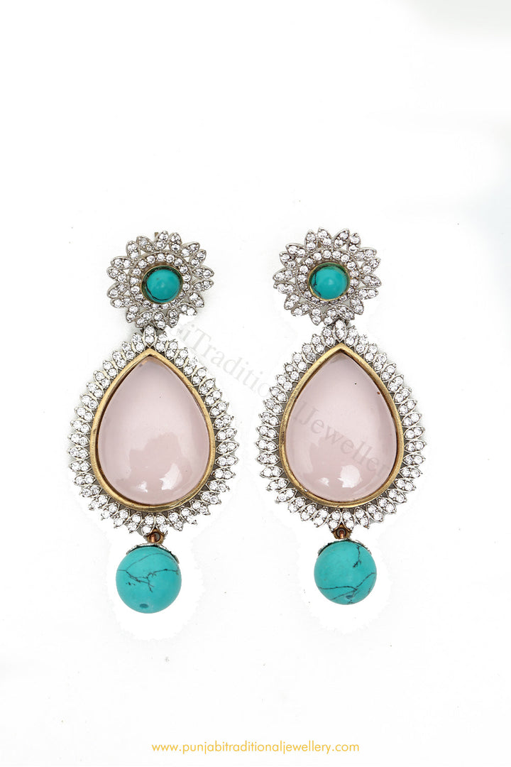 Gold Finished Pink AD Earrings by PTJ