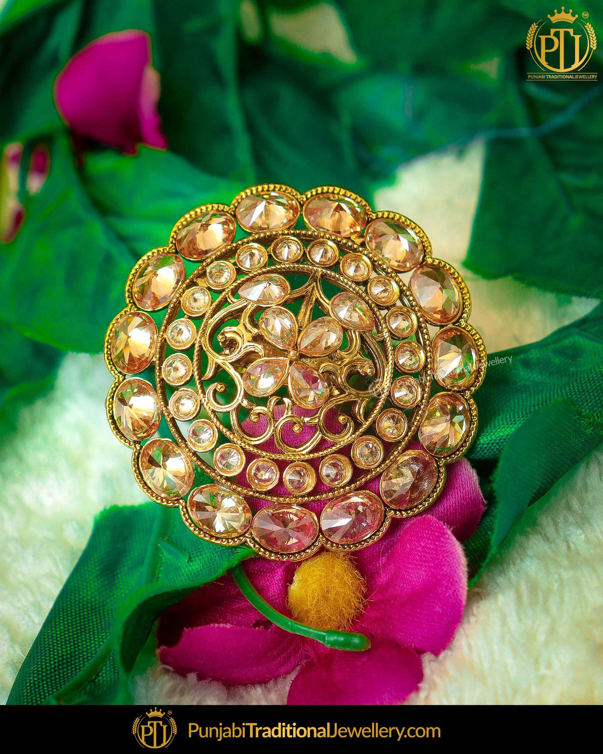 Gold Finished Champagne Stone Ring | Punjabi Traditional Jewellery Exclusive