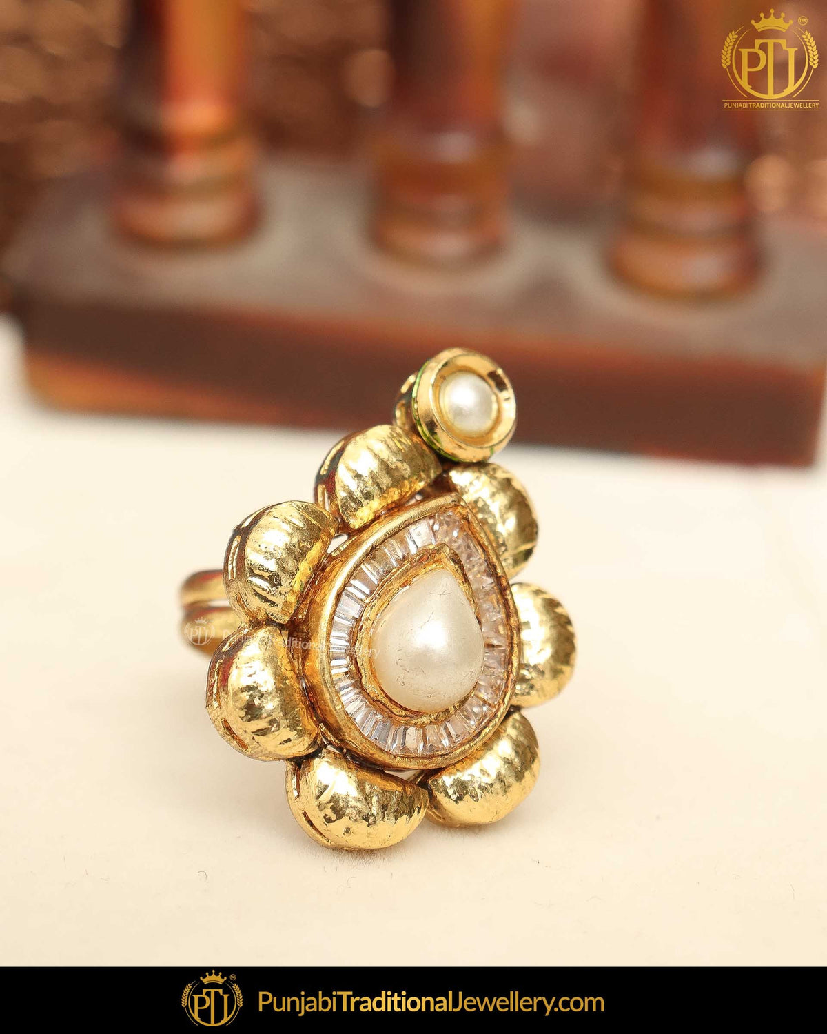 Gold Finished Pearl Ring | Punjabi Traditional Jewellery Exclusive