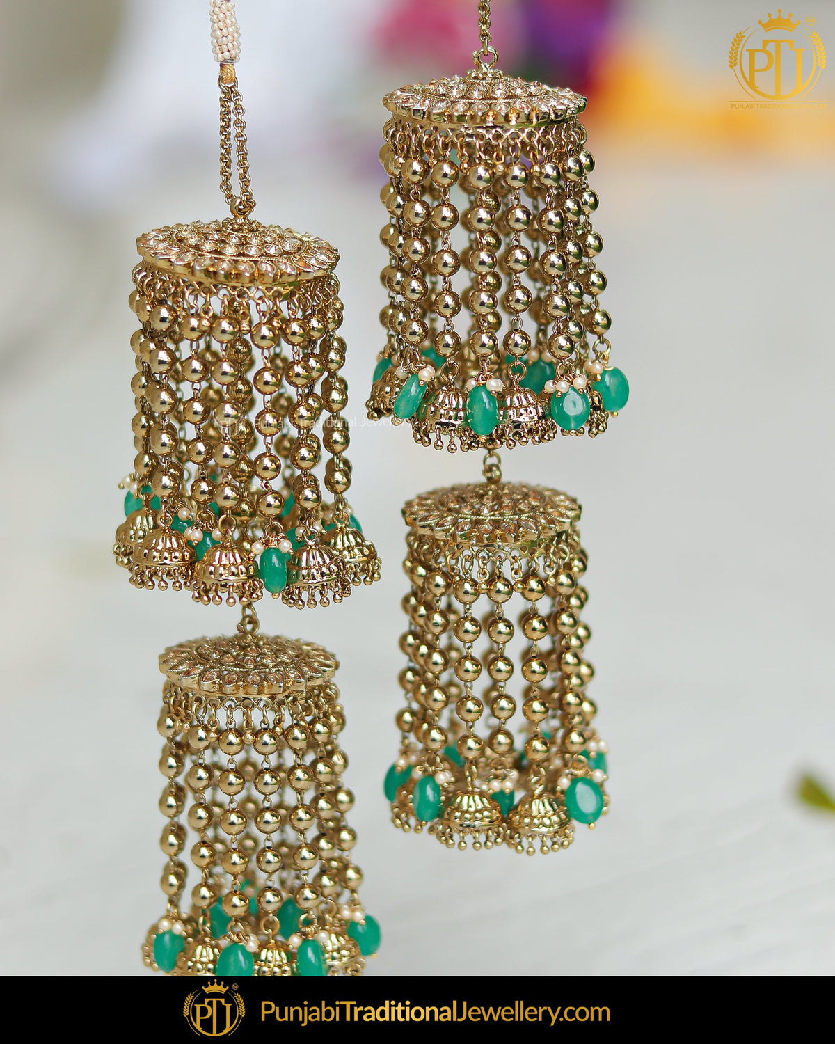 Gold Finished Green Champagne Stone Bridal Kalira