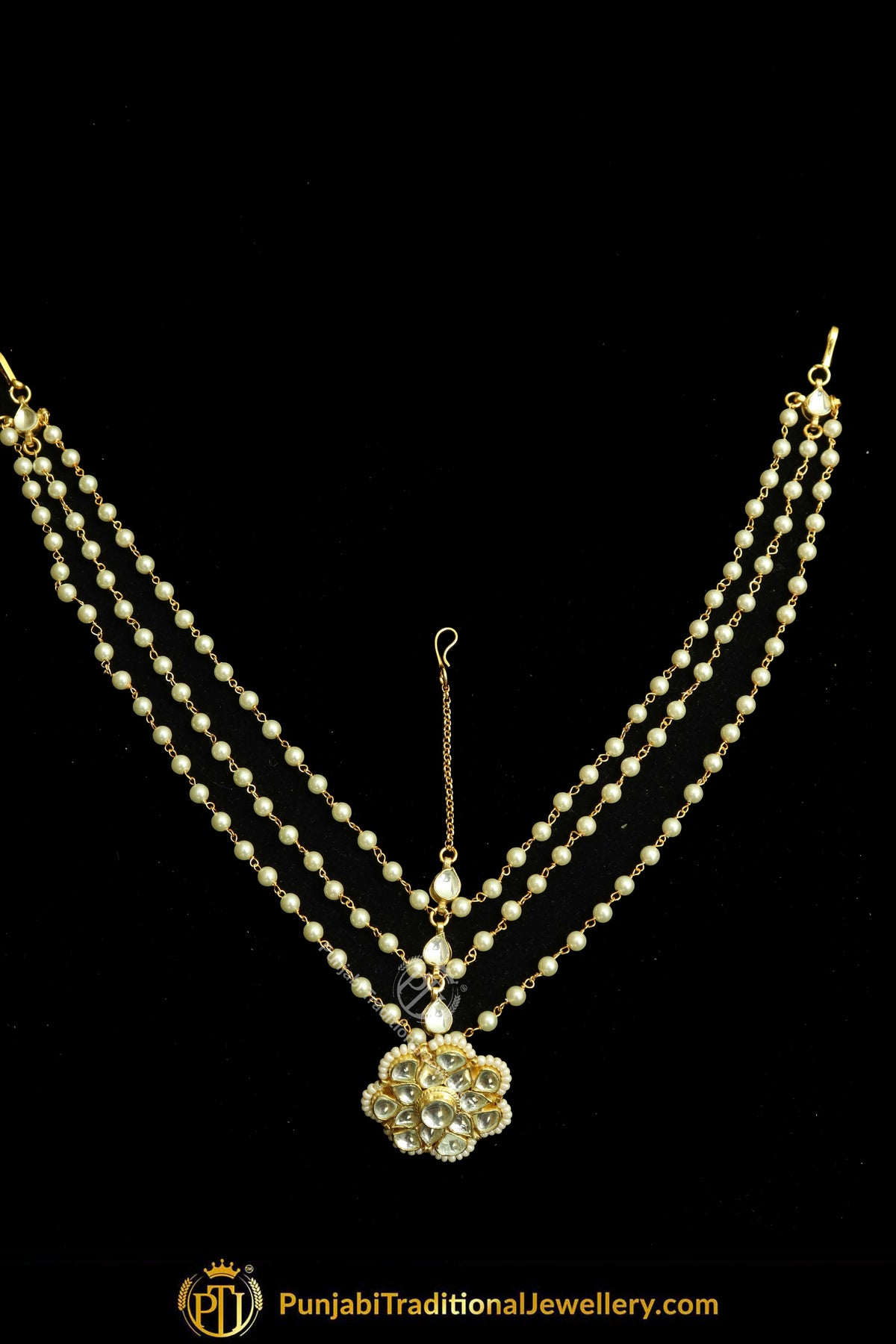 Gold Finished Kundan Pearl Matha Patti | Punjabi Traditional Jewellery Exclusive