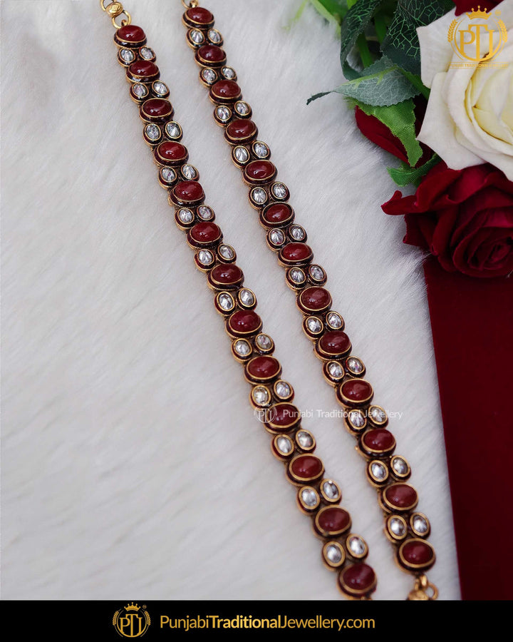 Gold Finished Rubby Polki Payal | Punjabi Traditional Jewellery Exclusive