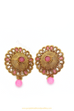 Antique Gold Finished Pink Polki Studs By PTJ