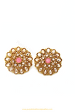 Antique Gold Finished Pink Polki Studs By PTJ