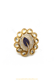 Gold Finished Navratan Kundan Ring By PTJ