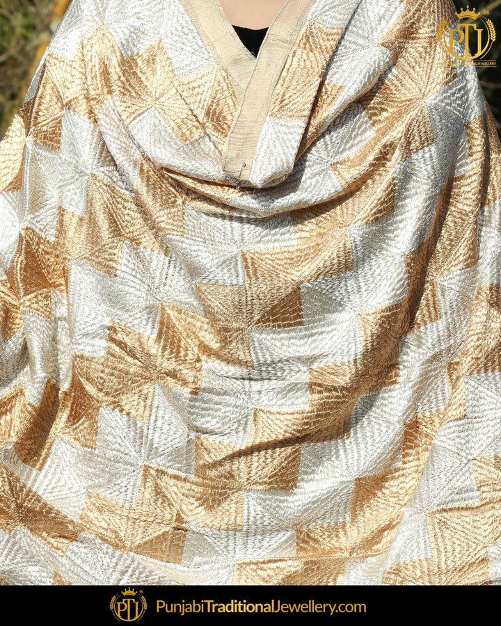 Golden & White Double Color Phulkari | Punjabi Traditional Jewellery Exclusive