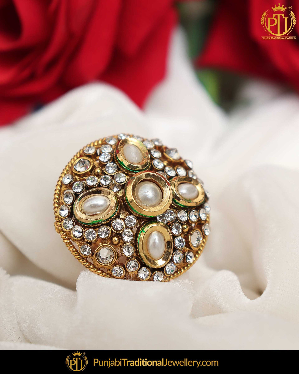 Gold Finished Pearl Ring | Punjabi Traditional Jewellery Exclusive