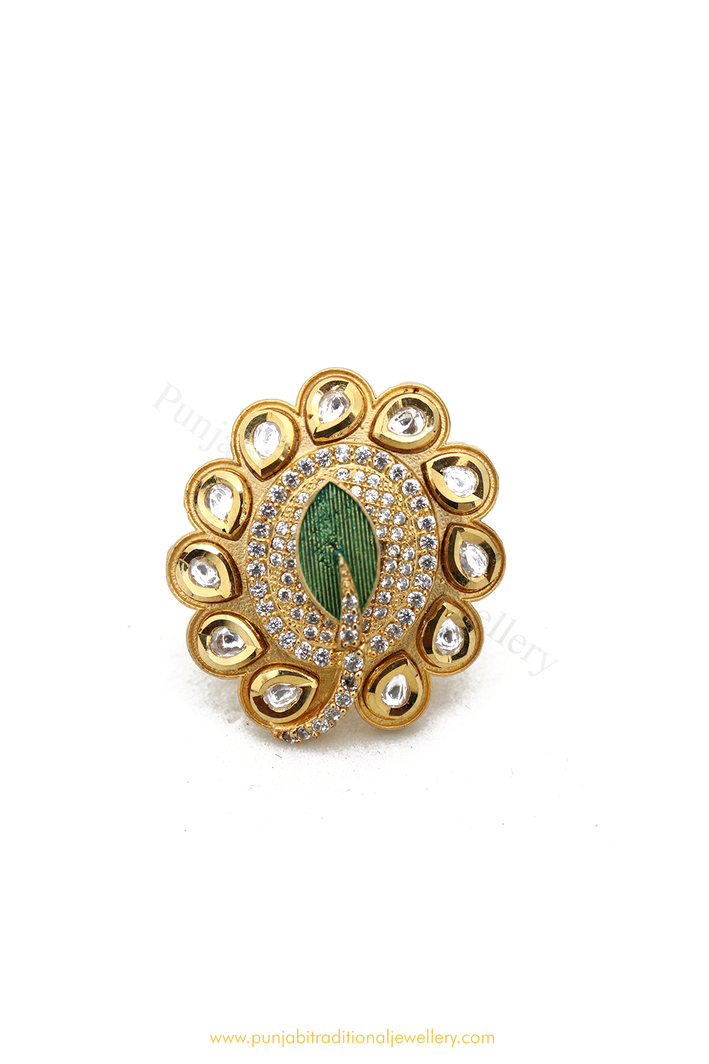 Gold Finished Navratan Kundan Ring By PTJ