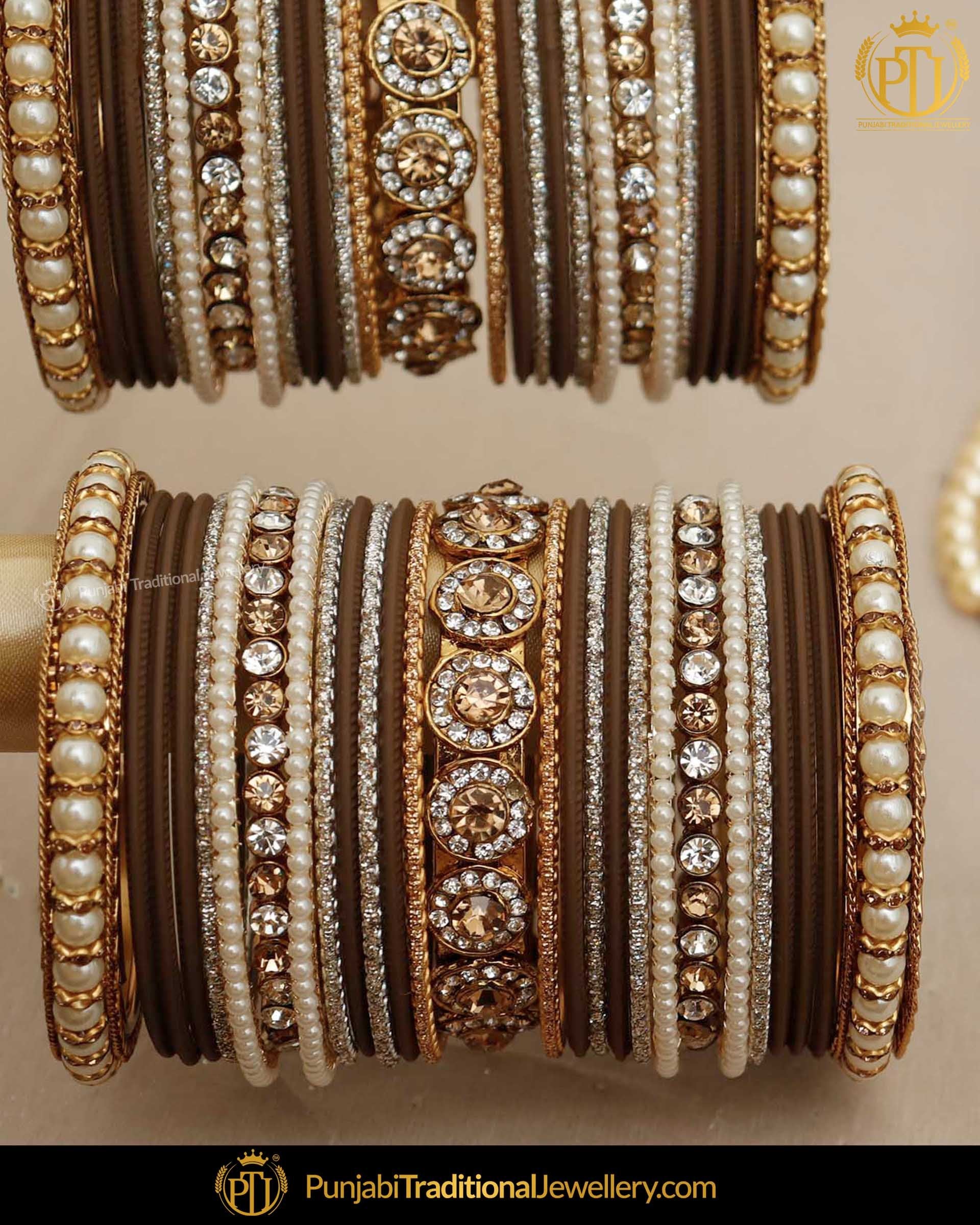 Brown Pearl For Both Hands Bangles Set Punjabi Traditional Jewellery Exclusive