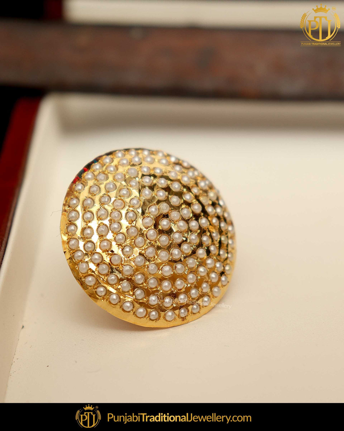 Gold Finished Pear Jadau Ring | Punjabi Traditional Jewellery Exclusive
