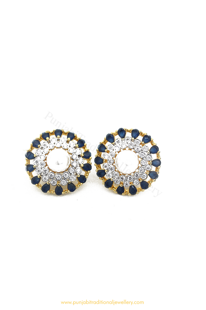 Gold Finished Blue AD Studs By PTJ