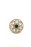 Gold Finished Emerald Kundan Ring By PTJ