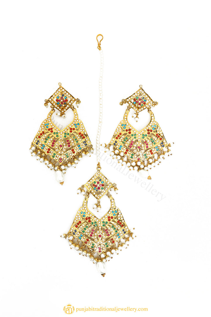 Gold Finished Earrings & Tikka Set by PTJ