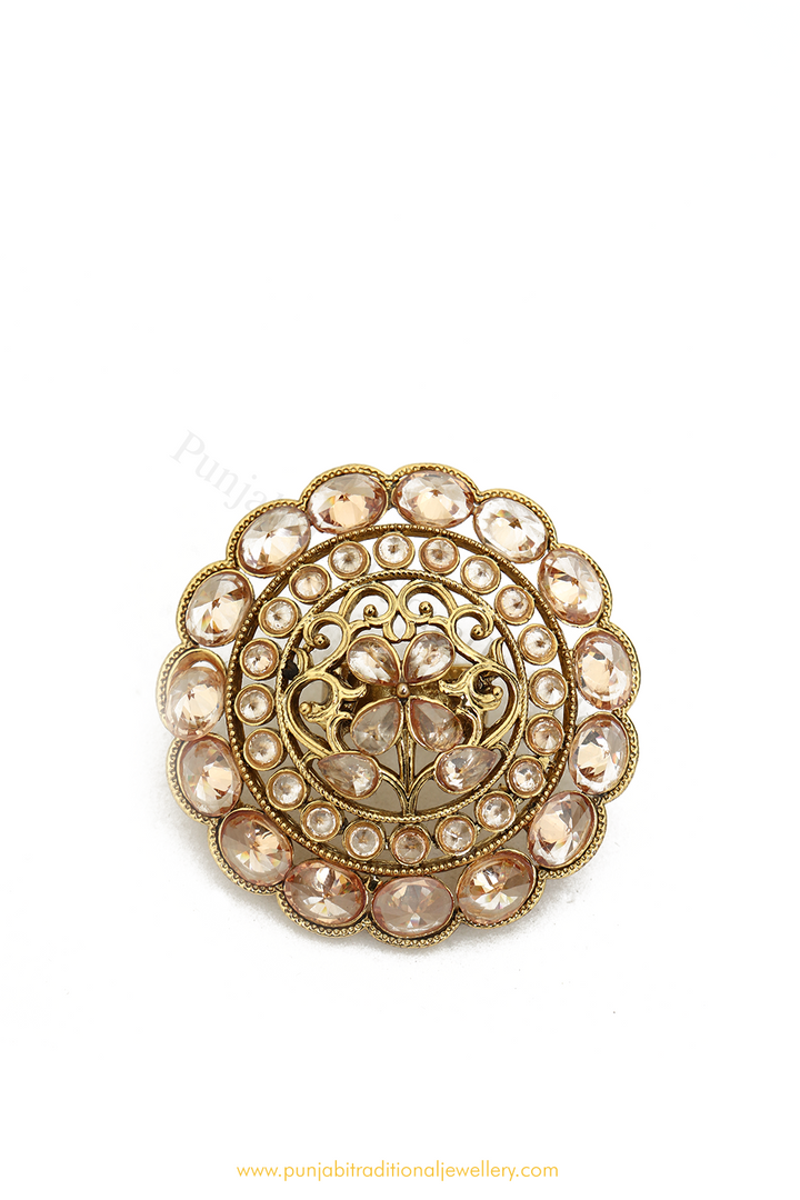 Antique Gold Finished Champagne Stone Ring By PTJ