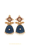 Gold Finished Blue Kundan Earrings by PTJ