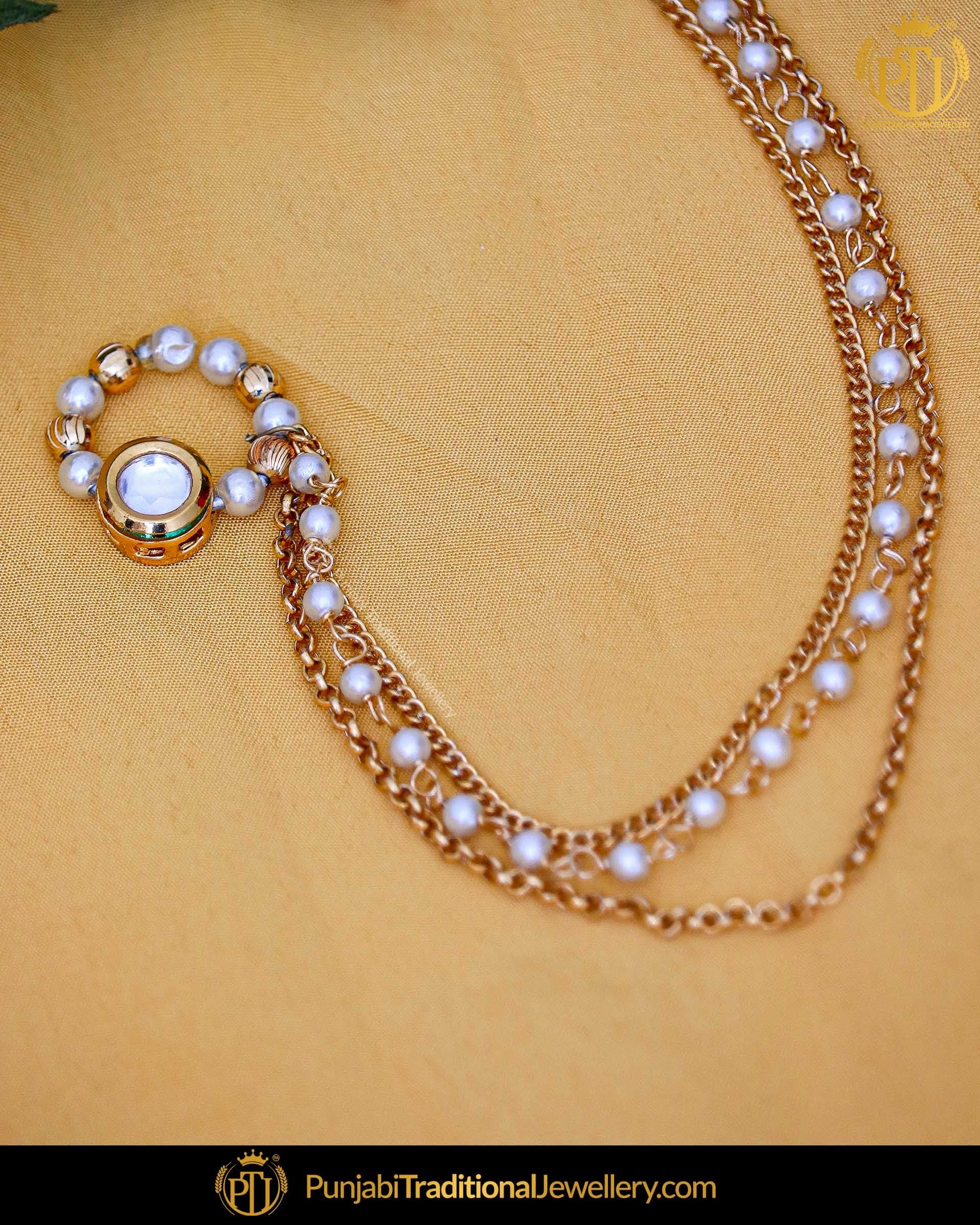 Gold Finished Kundan Without hole Nose Pin with Chain | Punjabi Traditional Jewellery Exclusive