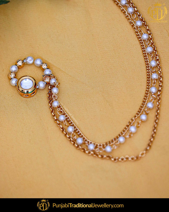 Gold Finished Kundan Without hole Nose Pin with Chain | Punjabi Traditional Jewellery Exclusive