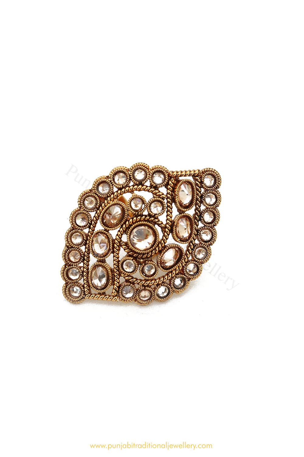 Gold Finished Navratan Kundan Ring By PTJ