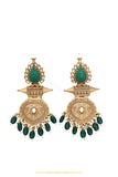 Antique Gold Finished Emerald Kundan Earrings by PTJ