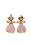 Gold Finished Pink Kundan Earrings by PTJ