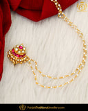 Gold Finished Kundan Without hole Nose Pin with Chain | Punjabi Traditional Jewellery Exclusive