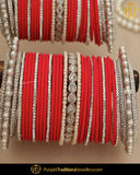 Red Silver & Pearl (For Both Hands) Bangles Set | Punjabi Traditional Jewellery Exclusive