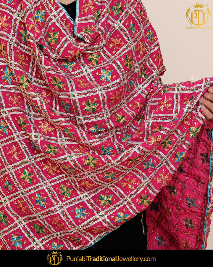 Pink Shade Satrangi Color Phulkari | Punjabi Traditional Jewellery Exclusive