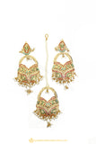 Gold Finished Earrings & Tikka Set by PTJ