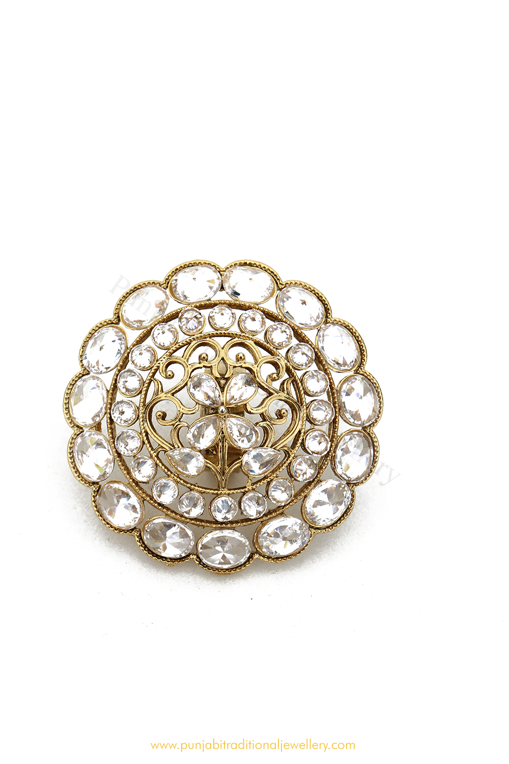 Gold Finished Navratan Kundan Ring By PTJ