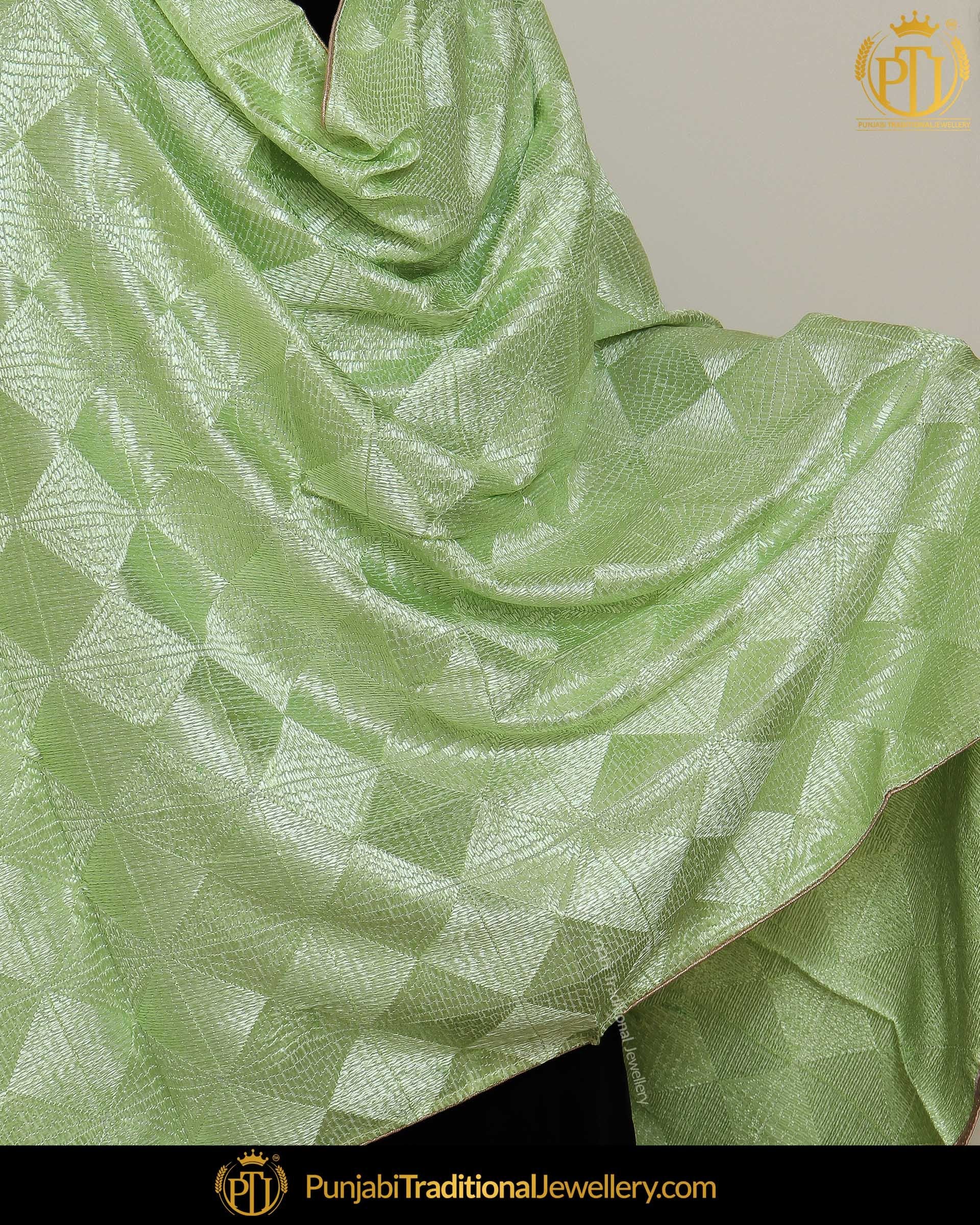 Pista Green Color Phulkari | Punjabi Traditional Jewellery Exclusive