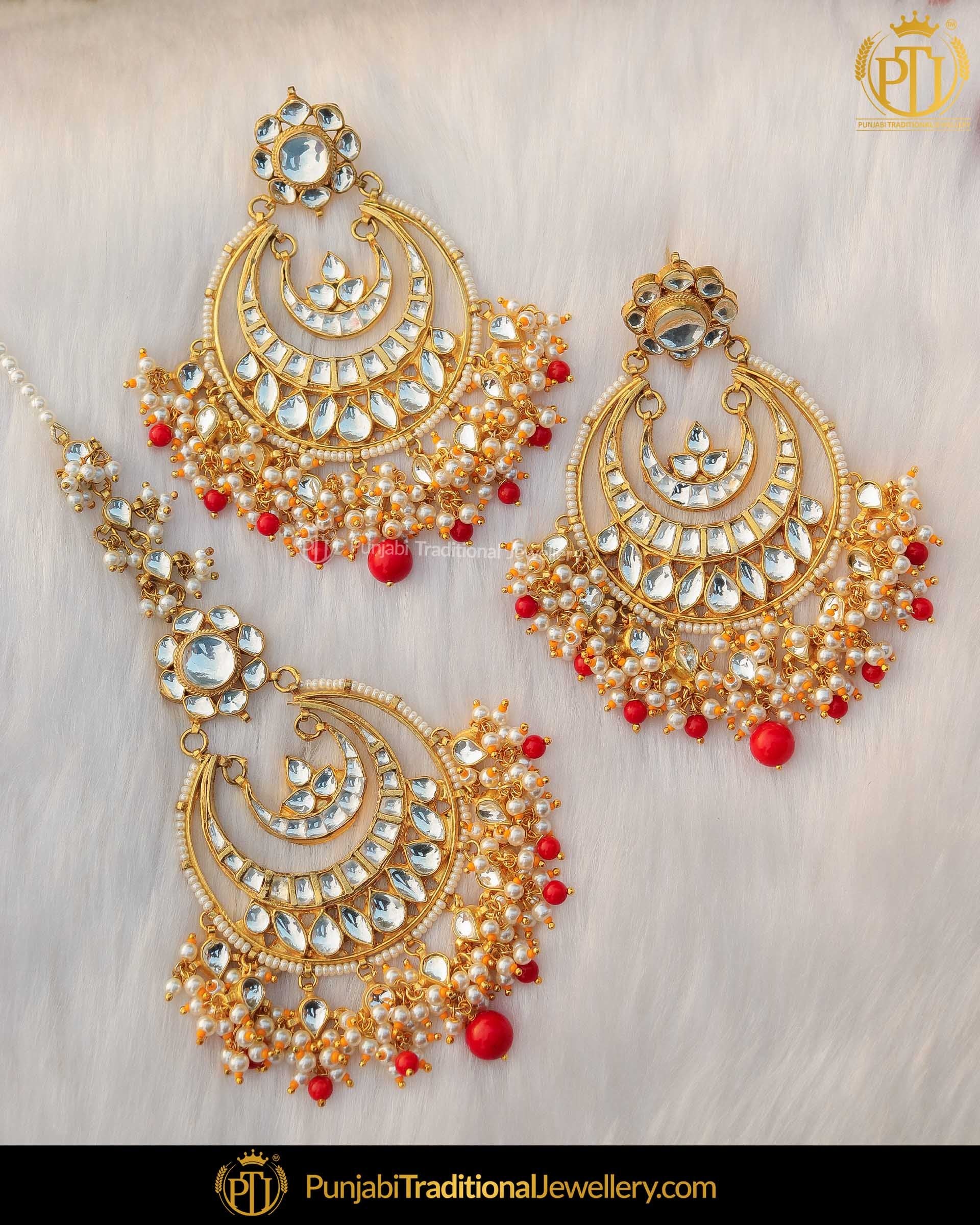 Gold Finished Rubby Kundan Earrring Tikka Set | Punjabi Traditional Jewellery Exclusive