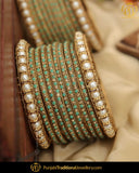 Antique Gold Finished Ramagreen Pearl Bangles Set (Both Hand Pair) | Punjabi Traditional Jewellery Exclusive