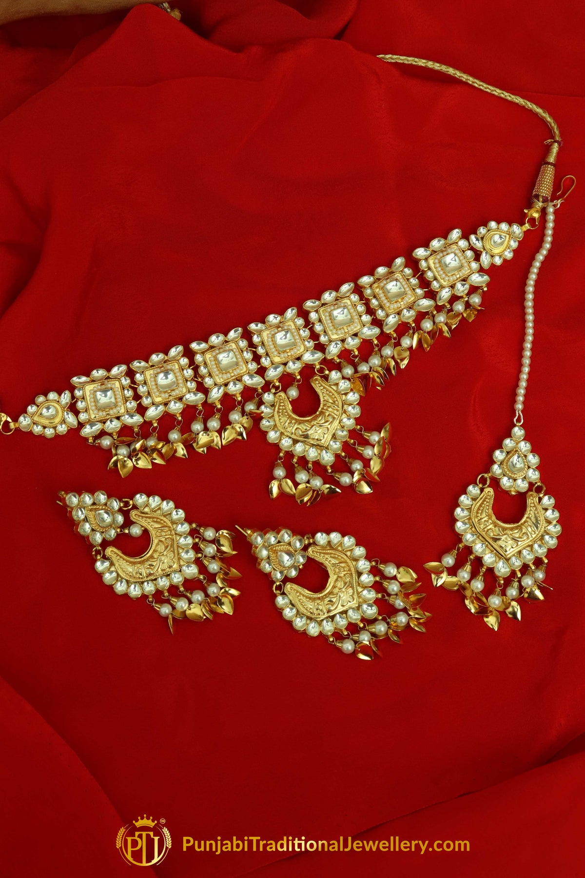 Ghuzayyah Gold Finished Pippal Patti Kundan Necklace Set With Tikka | Punjabi Traditional Jewellery Exclusive