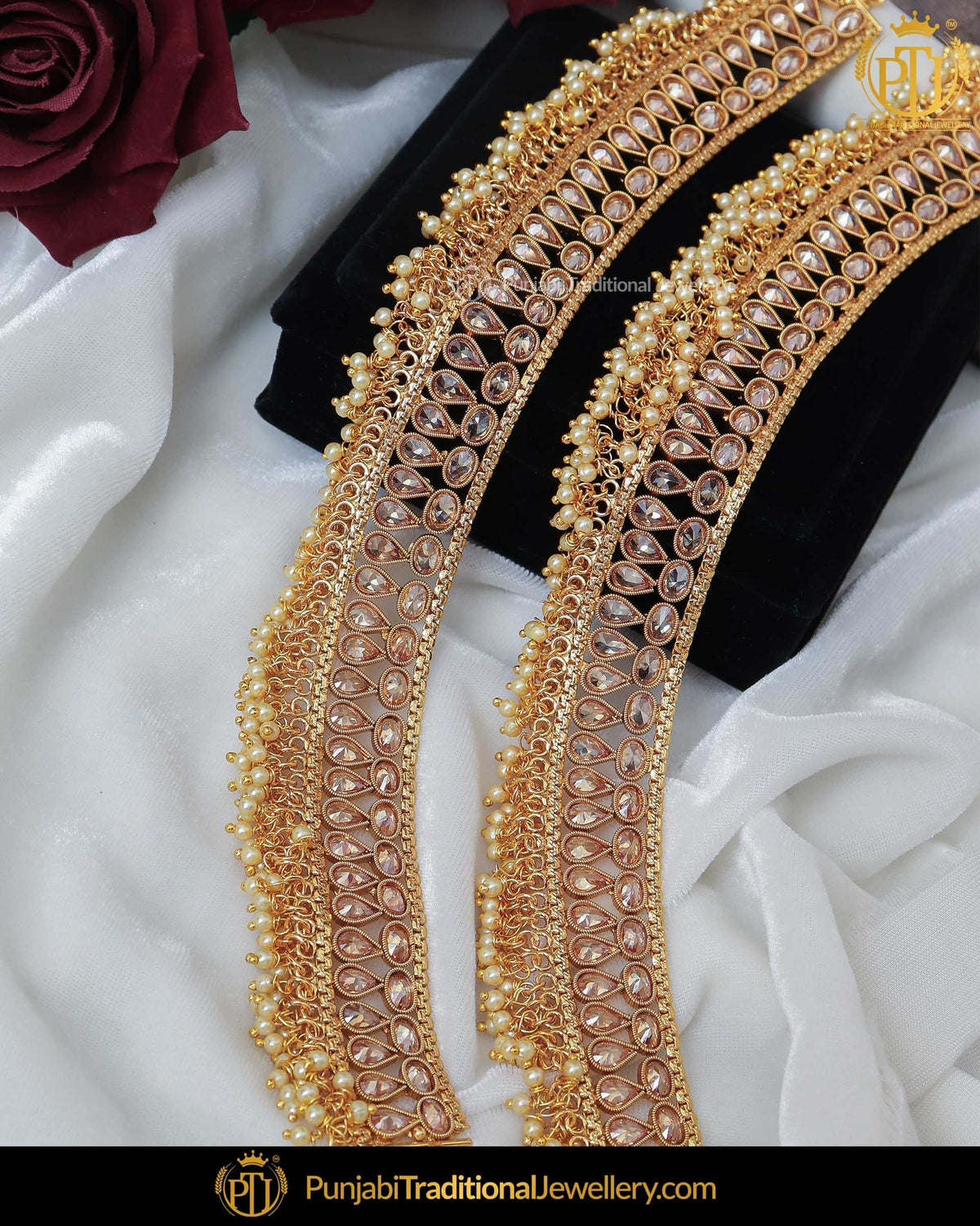 Gold Finished Champagne Stone Payal | Punjabi Traditional Jewellery Exclusive