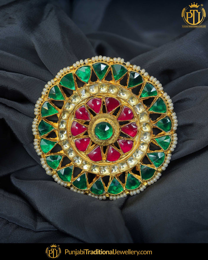 Gold Finished Rubby Panna Kundan Ring | Punjabi Traditional Jewellery Exclusive