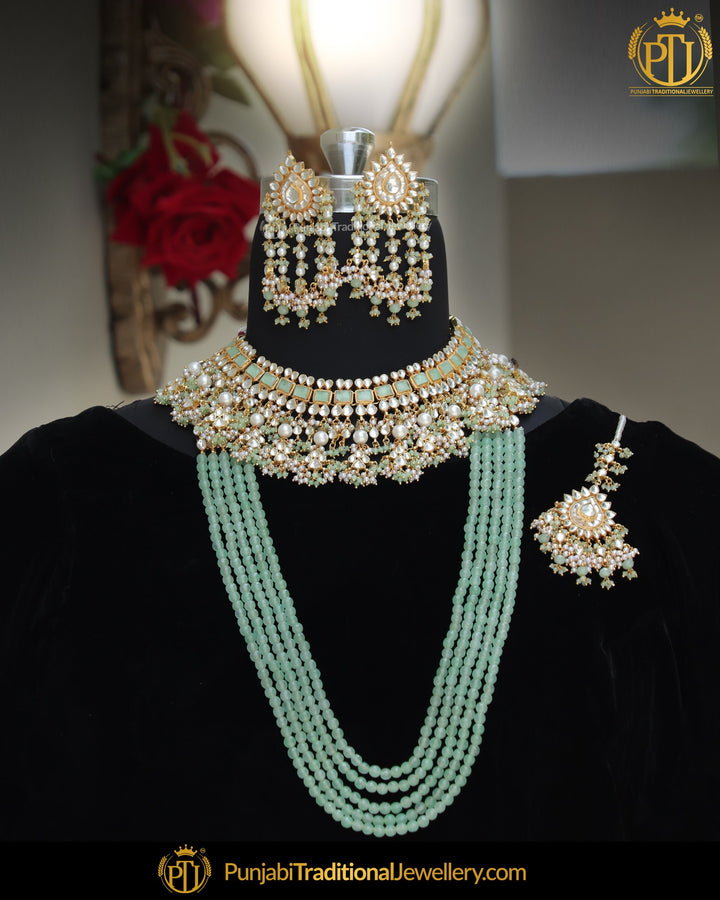 Gold Finished New Jade Kundan long Necklace Set | Punjabi Traditional Jewellery Exclusive