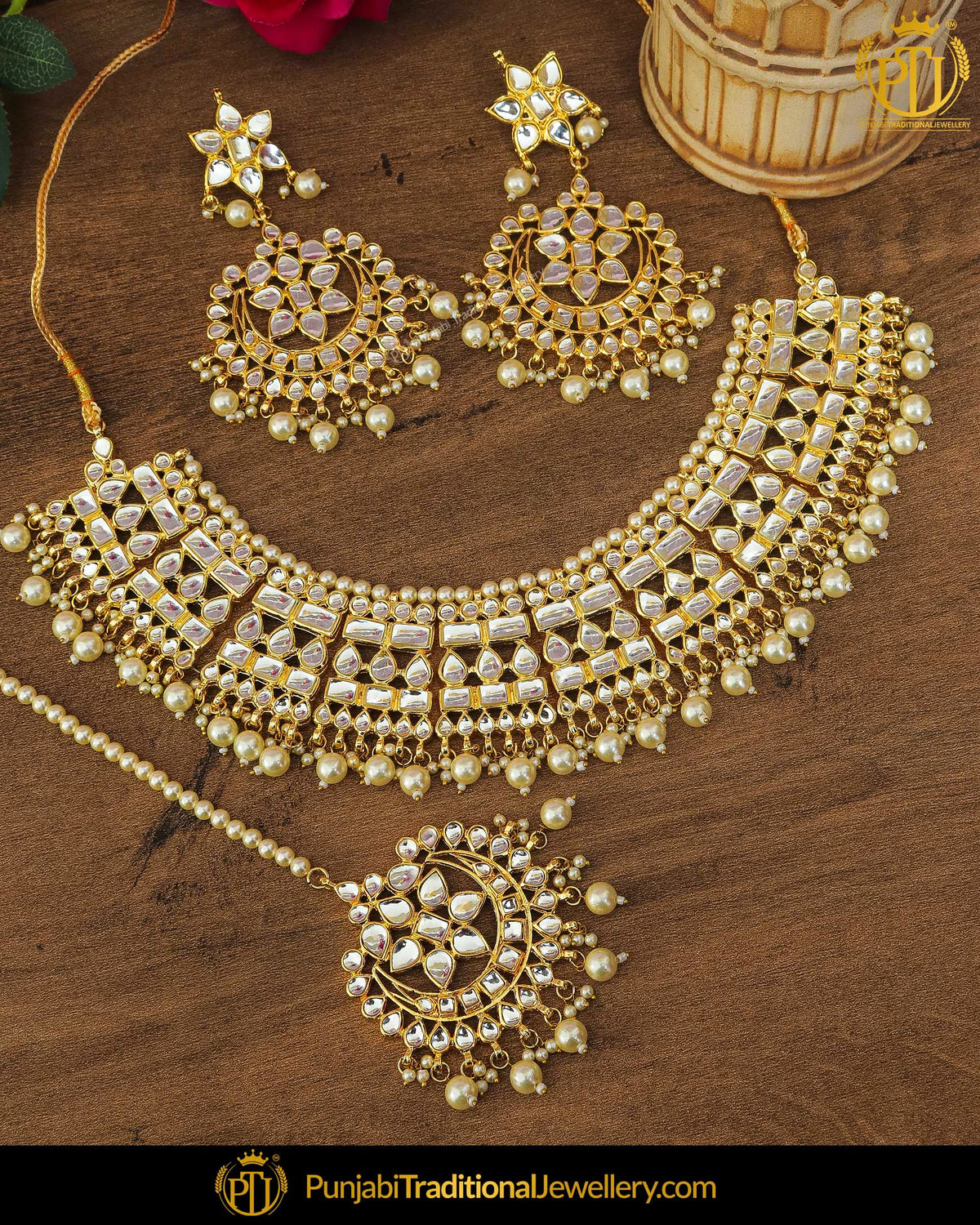 Gold Finished Kundan & Pearl Necklace Set | Punjabi Traditional Jewellery Exclusive
