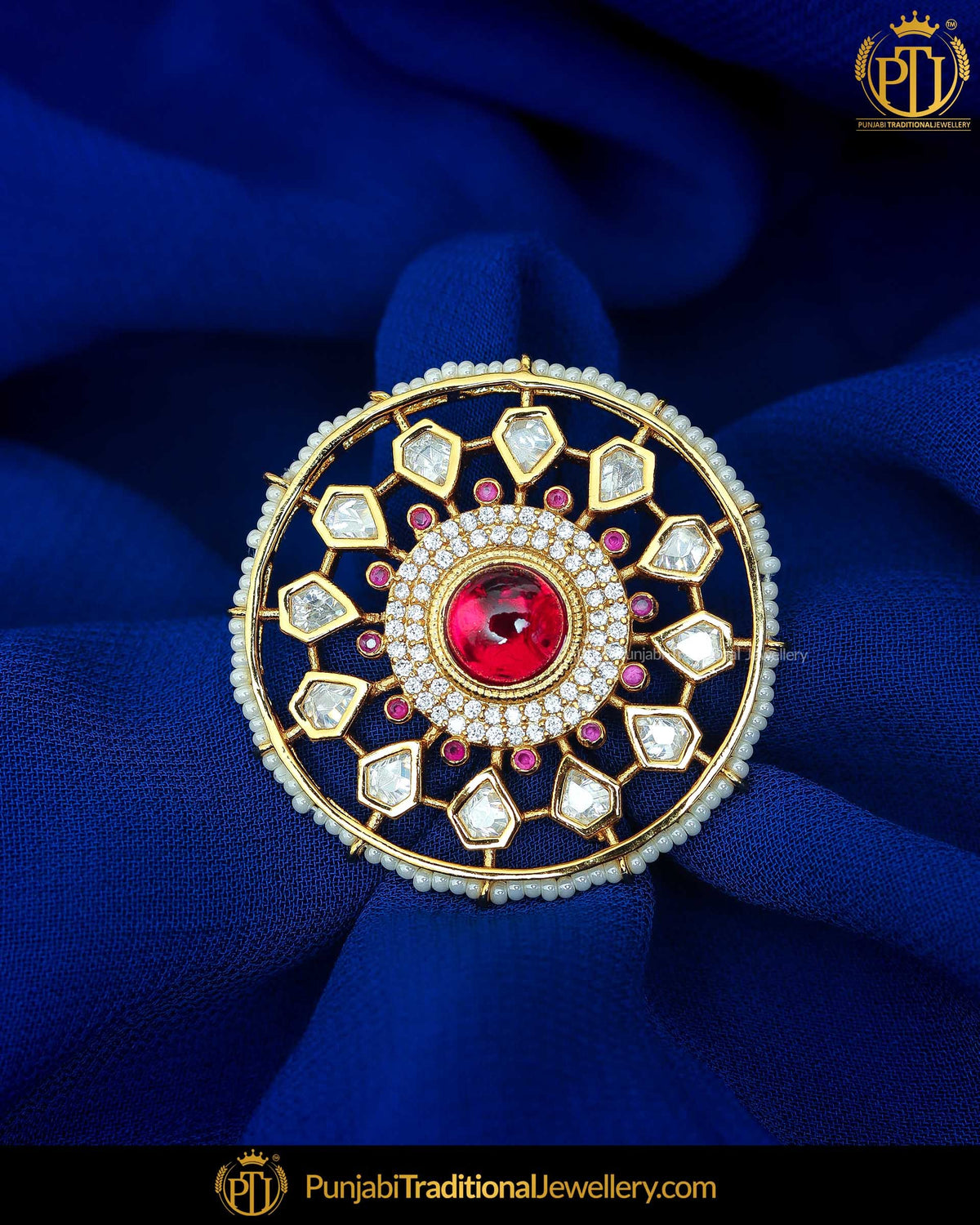 Gold Finished Rubby Kundan Ring | Punjabi Traditional Jewellery Exclusive
