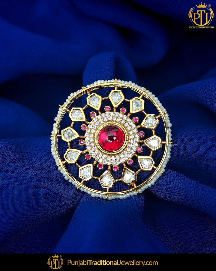 Gold Finished Rubby Kundan Ring | Punjabi Traditional Jewellery Exclusive