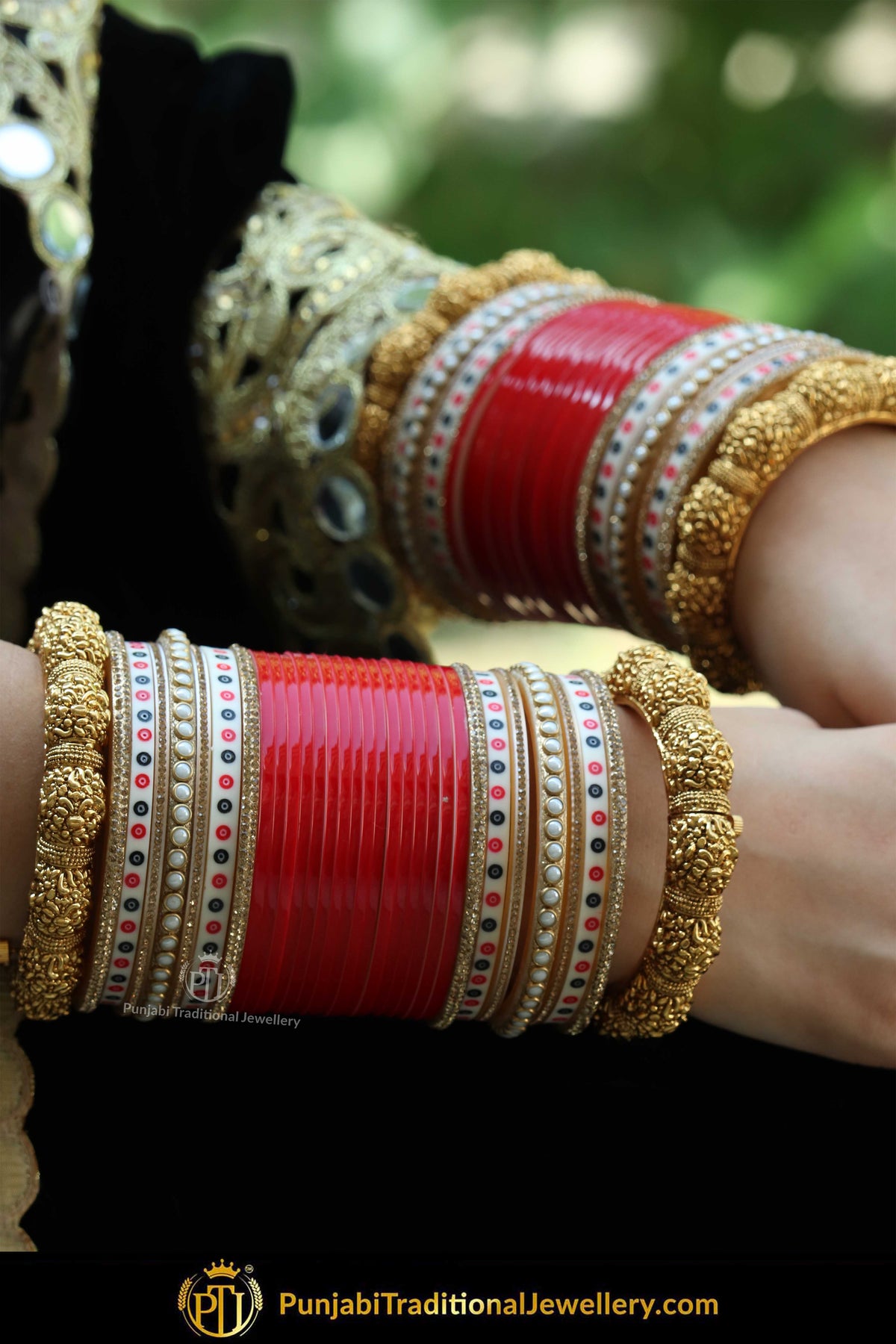 Gold Finished Kundan Red Bridal Chura | Punjabi Traditional Jewellery Exclusive