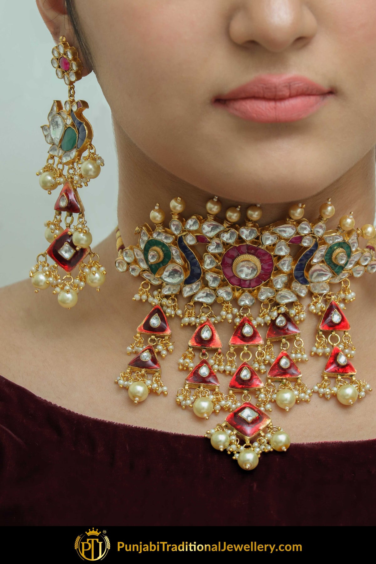 Halimah Emerald Rubby Kundan Choker Set | Punjabi Traditional Jewellery Exclusive