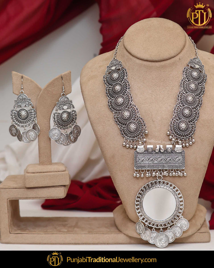 Oxidised Silver Afghan Long Necklace set | Punjabi Traditional Jewellery Exclusive